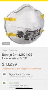 Psicosis por el coronavirus: piden hasta 24 mil pesos por diez barbijos