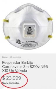 Psicosis por el coronavirus: piden hasta 24 mil pesos por diez barbijos