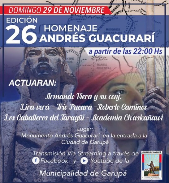 Garupá homenajeará a Andrés Guacurarí con un festival que será transmitido vía streaming