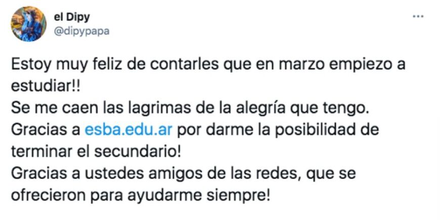 El Dipy reveló que empezará a estudiar: “Se me caen las lágrimas de la alegría”