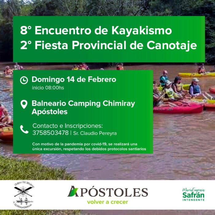 Este domingo se realizará la 2° Fiesta del Canotaje y 8° Encuentro de Kayakismo en Apóstoles
