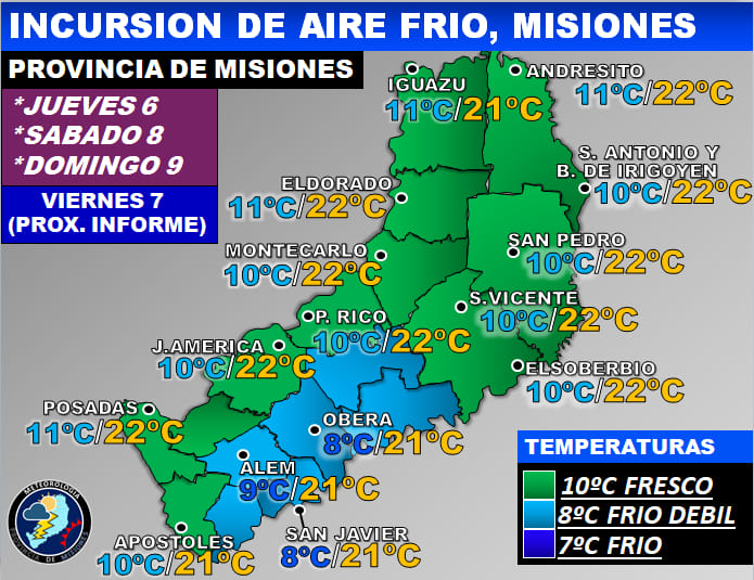 Anticipan la llegada de un frente frío para la madrugada de este miércoles en Misiones