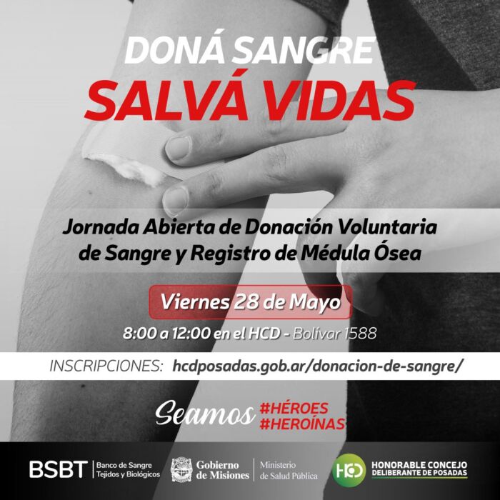 El Concejo Deliberante de Posadas realizará una jornada de donación de sangre