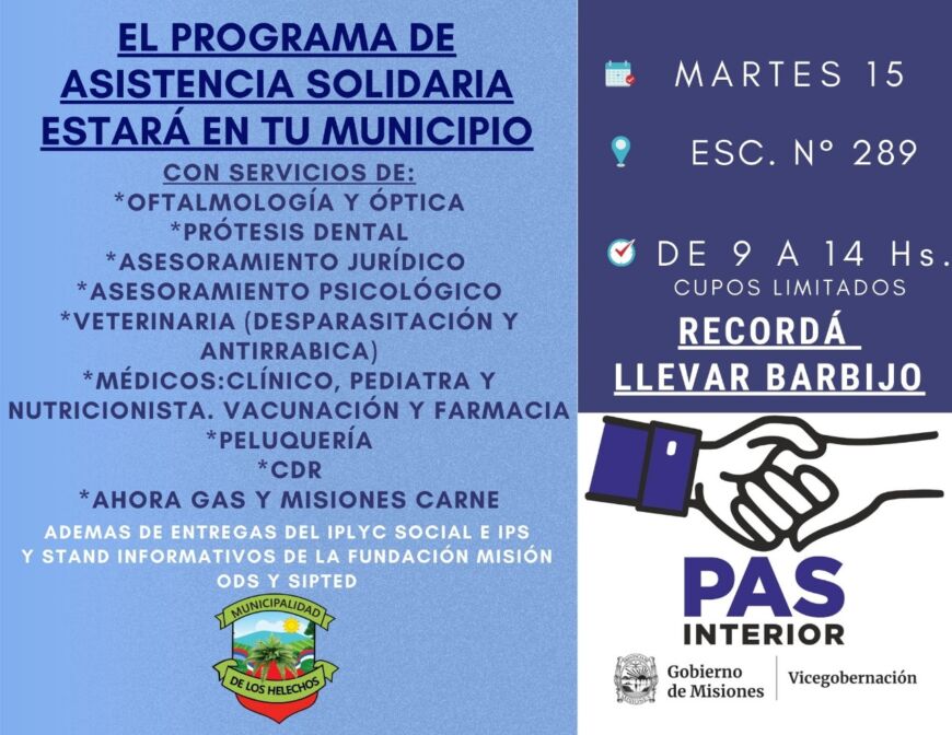 Este martes, el Pas interior visitará Los Helechos y brindará todos sus servicios